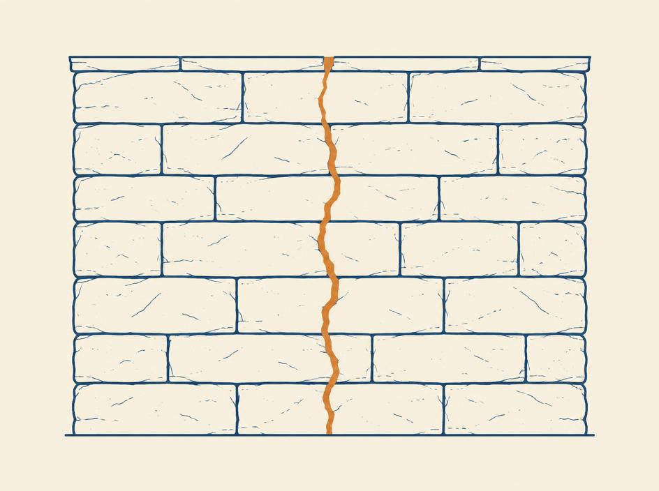 Schéma d'une fissure verticale traversant un mur de maçonnerie